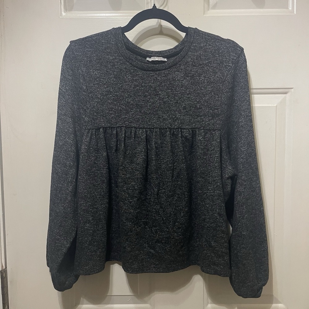 Zara Sweater Boxy/Oversized Pullover Long Sleeve Charcoal Semi-Cropped Size M